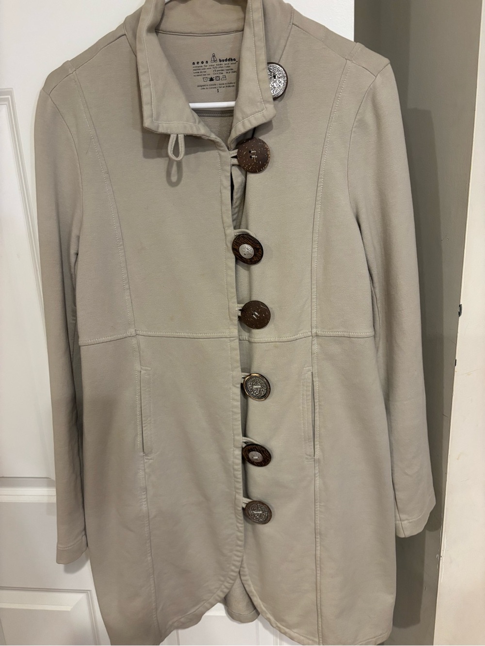 neon buddha Stone Beige Button-Front Trench Coat